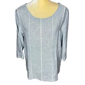Inizio Boxy Gray Striped Linen Blouse Top Made in Italy Size Small EUC